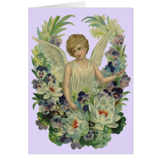 Vintage Antique angel Bouquet Flowers Card (Front)