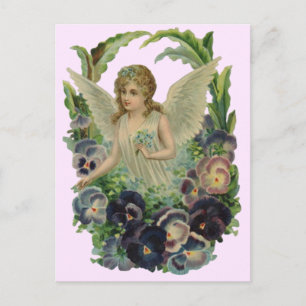 Vintage Antique Angel Floral Soft Pink Postcard