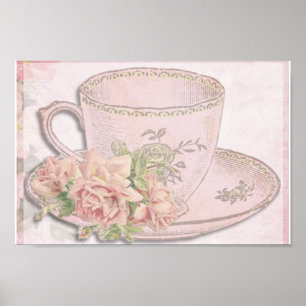 Vintage Antique Art Deco Rose Tea Cup Saucer Poster