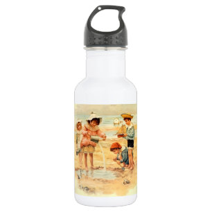 Vintage Antique Beach Boy Girl Children Fine Art 532 Ml Water Bottle