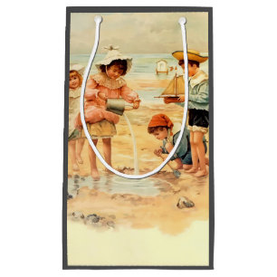 Vintage Antique Beach Boy Girl Children Fine Art Small Gift Bag