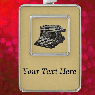 Vintage Antique Black Old Fashioned Typewriter Silver Plated Framed Ornament