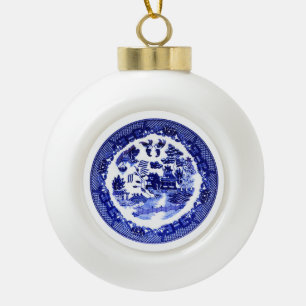Vintage Antique Blue Willow Pattern circa 1790 Ceramic Ball Christmas Ornament