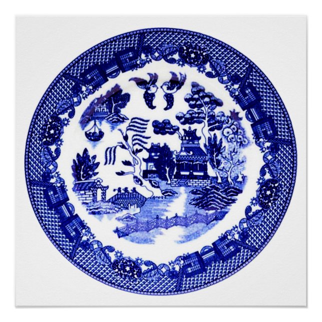 Vintage Antique Blue Willow Pattern circa 1790 Poster (Front)