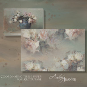 Vintage Antique Blush White Rose Bouquet Decoupage Tissue Paper