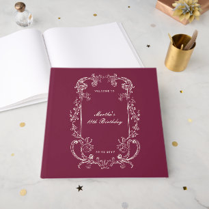 Vintage Antique Burgundy Floral Scroll Birthday Guest Book