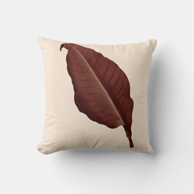 Vintage Antique Burgundy Red Tropical Leaf Cushion (Front)