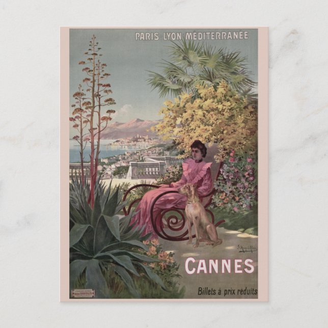    Vintage antique Cannes French travel advert Postcard (Front)