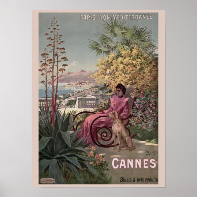    Vintage antique Cannes French travel advert Poster (Front)