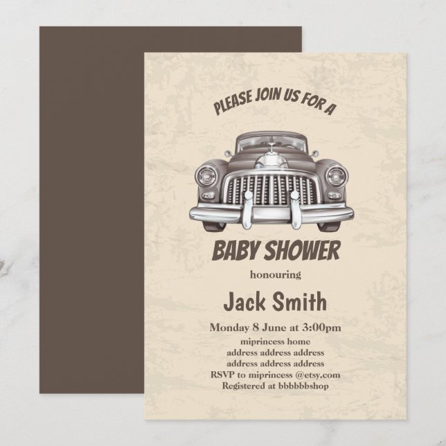 vintage,  antique car baby shower invitation (Front/Back)