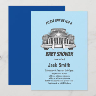 vintage,  antique car baby shower invitation