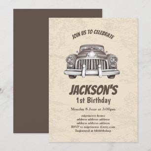 vintage,  antique car birthday invitation