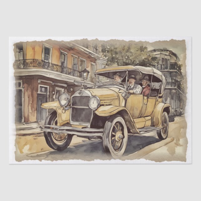 Vintage Antique Car Decoupage Tissue Paper (Front)