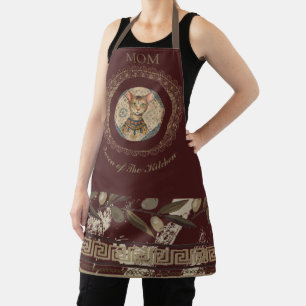Vintage,Antique Cat Art,Floral Ancient Pattern Apr Apron