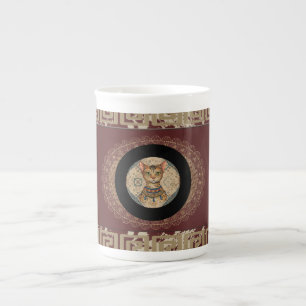 Vintage,Antique Cat Art,Floral Ancient Pattern Bon Bone China Mug