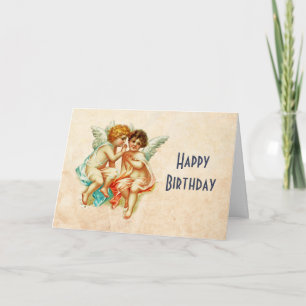 Vintage Antique Cherub Angels Illustrated Birthday Card
