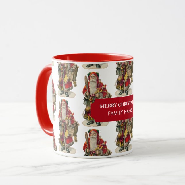 Vintage Antique Christmas Santa Claus Custom Name Mug (Front Left)