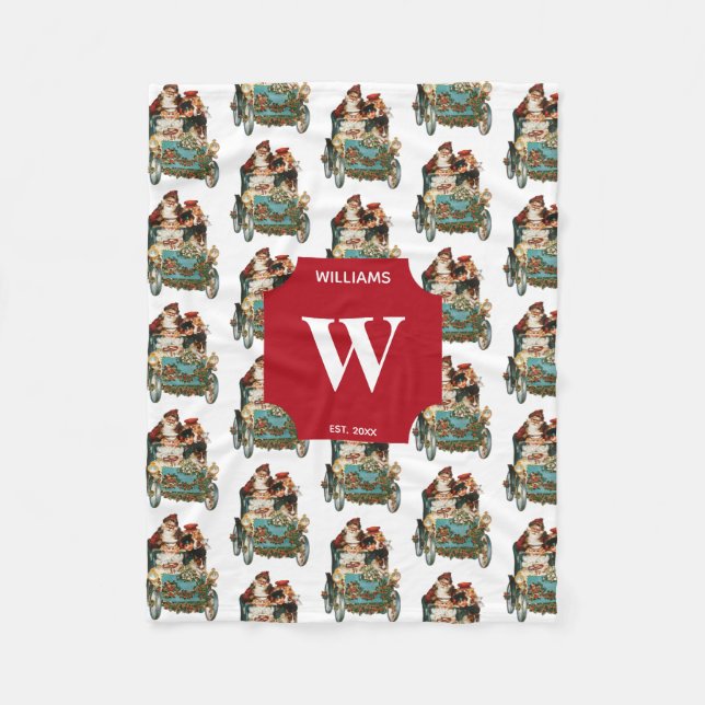 Vintage Antique Christmas Santa Claus Monogrammed Fleece Blanket (Front)