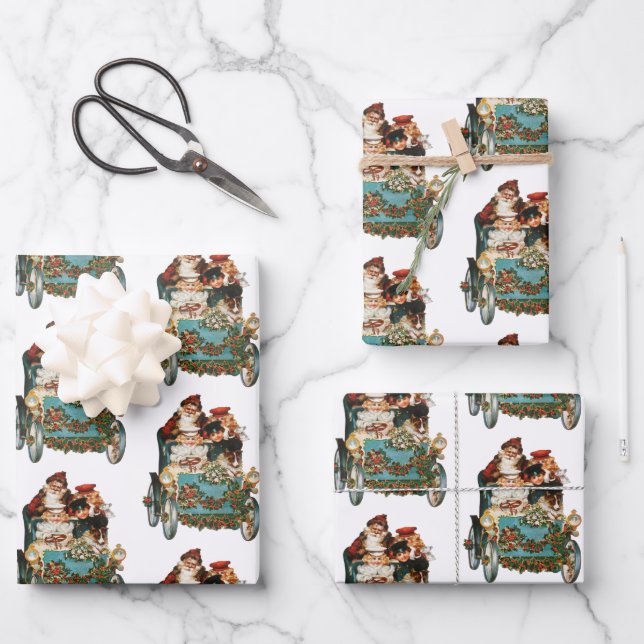 Vintage Antique Christmas Santa Claus  Wrapping Paper Sheet (Front)