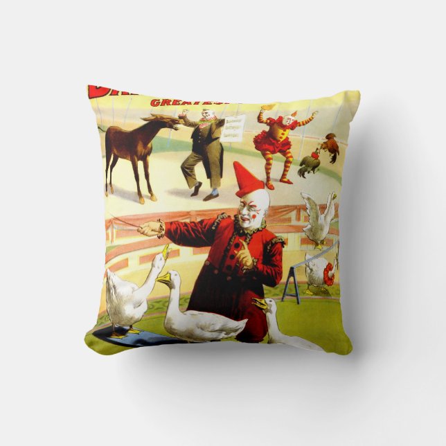 Vintage Antique Circus Clown and Geese Pillow (Front)