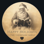 Vintage Antique Classic Santa Customised Christmas Classic Round Sticker<br><div class="desc">Add a nostalgic touch to your holiday celebrations with these Vintage Antique Classic Santa Customised Christmas Classic Round Stickers. Featuring a charming illustration of Santa Claus reading a book, these stickers capture the timeless spirit of Christmas. Perfect for sealing holiday cards, decorating gift packages, or adding a festive flair to...</div>