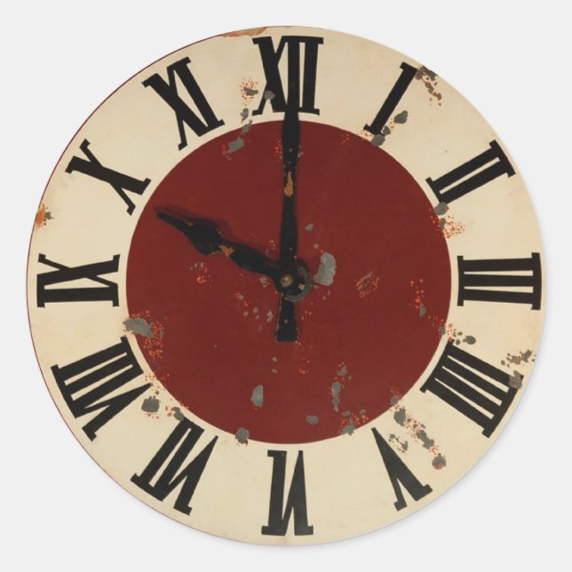 Vintage Antique Clock Face Distressed Classic Round Sticker (Front)