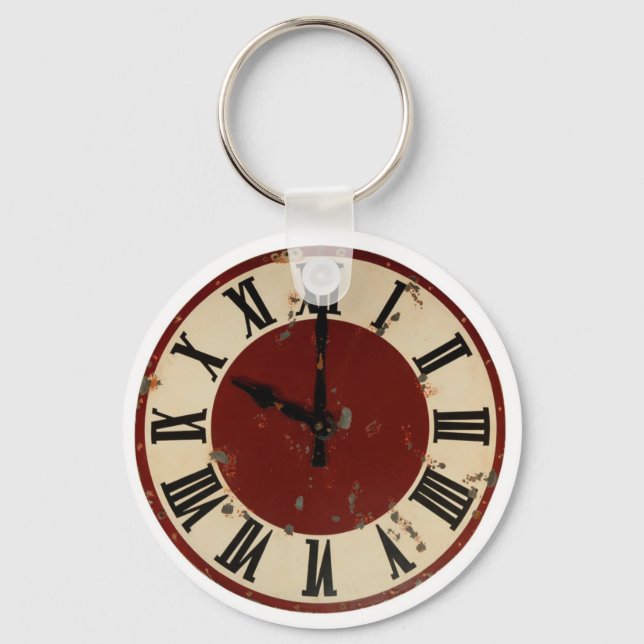 Vintage Antique Clock Face Distressed Key Ring (Front)