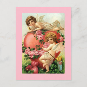 Vintage Antique cupids Valentine's Day Heart Roses Postcard