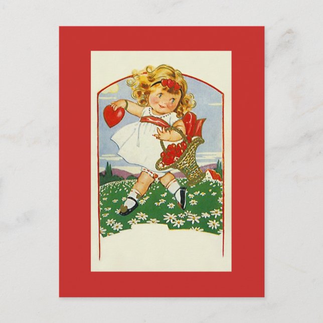Vintage Antique cute Delivering Hearts Valentine's Postcard (Front)