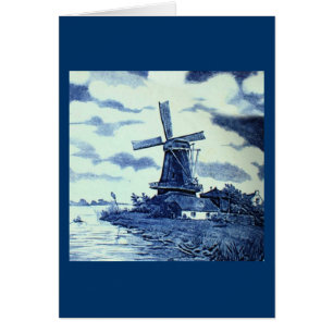 Vintage Antique Delft Blue Tile - Windmill