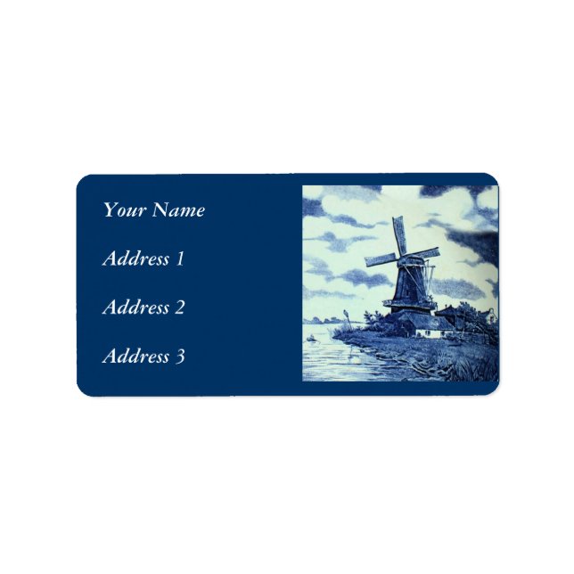 Vintage Antique Delft Blue Tile - Windmill Label (Front)