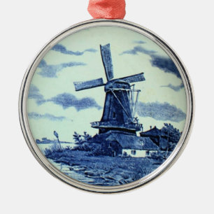 Vintage Antique Delft Blue Tile - Windmill Metal Tree Decoration