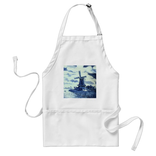 Vintage Antique Delft Blue Tile - Windmill Standard Apron (Front)