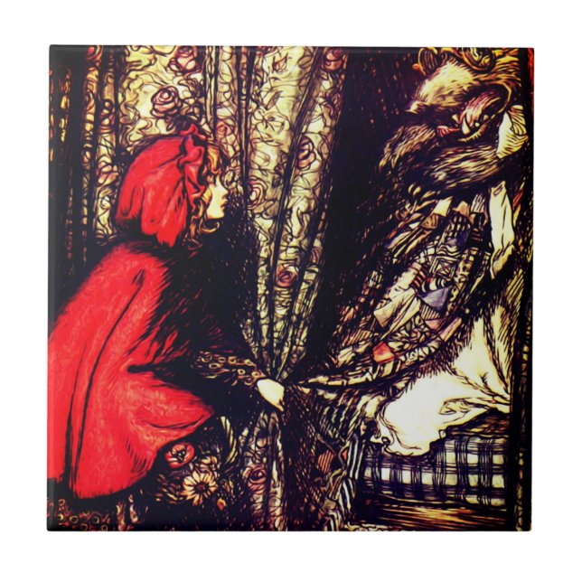 Vintage Antique Design Little Red Riding Hood Tile (Front)