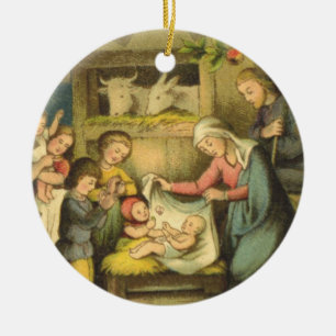 Vintage/Antique-Design Nativity Christmas Ornament
