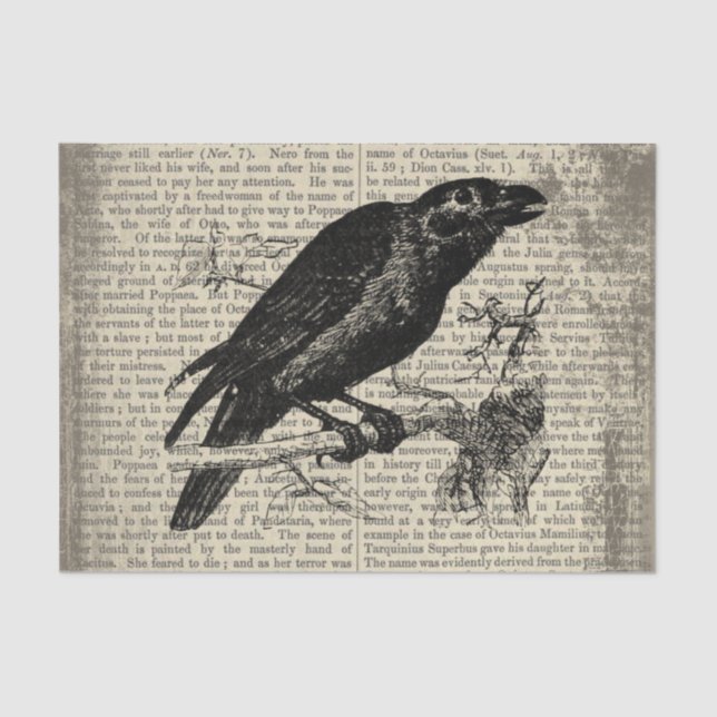 Vintage Antique Dictionary Literature Raven Tissue Paper (Front)