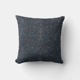Vintage Antique Distressed Dark Blue Damask Floral Cushion