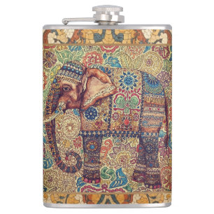 Vintage, Antique Elephant,Motif Art Hip Flask