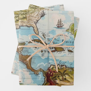 Vintage Antique Explorer World Map Wrapping Paper Sheet