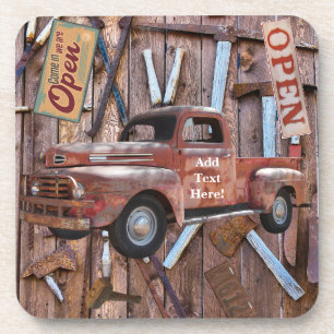 Vintage Antique Farm Red Truck Antique tools Coaster