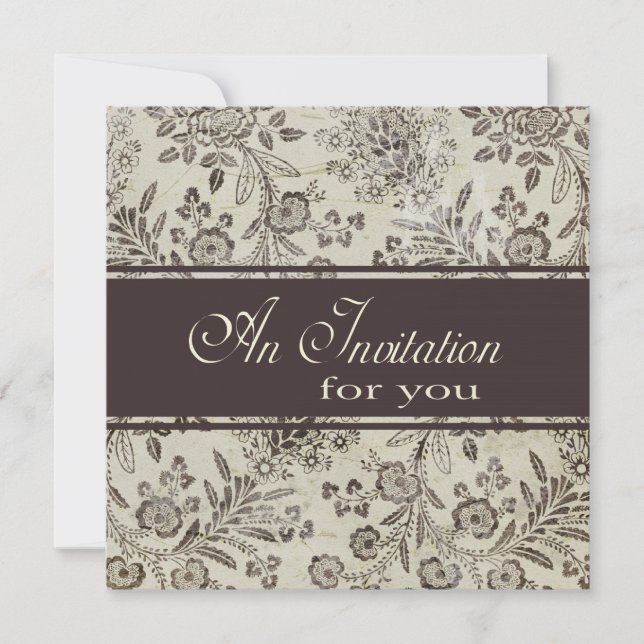 Vintage Antique Floral Engagement Party Custom Invitation (Front)