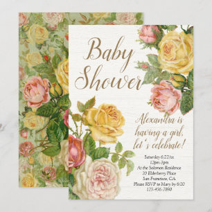 Vintage Antique Floral Girl Baby Shower Invitation