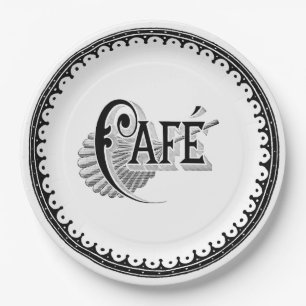 Vintage Antique French Cafe Typography Paper Plate