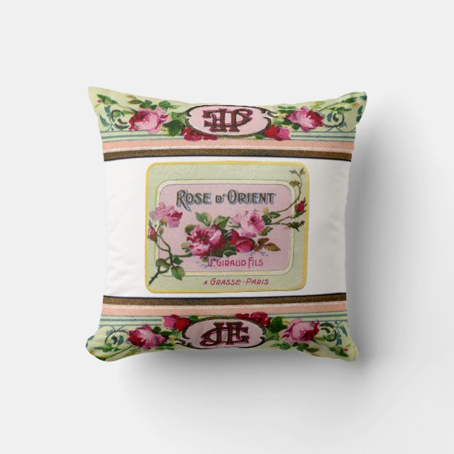vintage antique french rose cushion pillow (Front)
