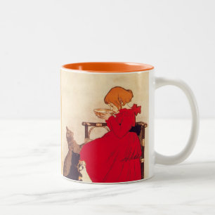 Vintage Antique Girl Milk Cats Theophile Steinlen Two-Tone Coffee Mug