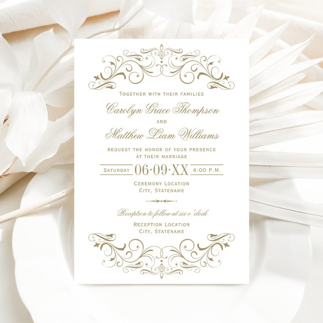 Vintage Antique Gold Flourish Wedding Invitation (Creator Uploaded)