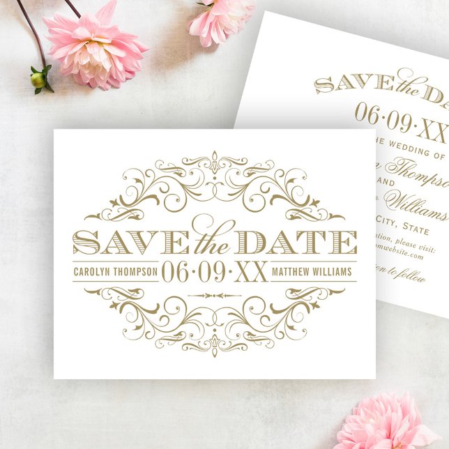 Vintage Antique Gold Flourish Wedding Save The Date (Creator Uploaded)