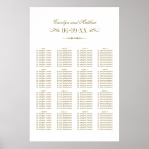 Vintage Antique Gold Flourish Wedding Seating Poster