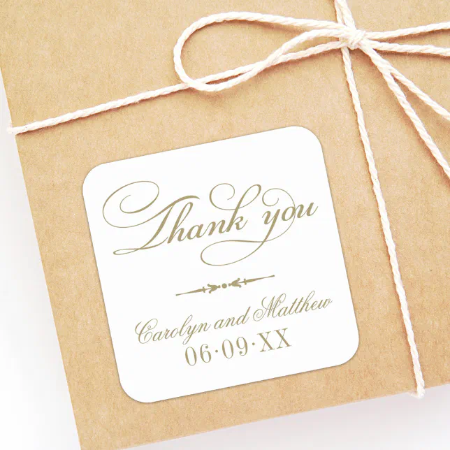 Vintage Antique Gold Monogram Thank You Square Sticker | Zazzle