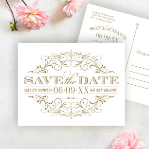 Vintage Antique Gold White Flourish Save the Date